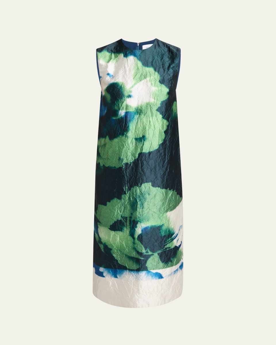 Floral Crinkle Effect Pencil Midi Dress